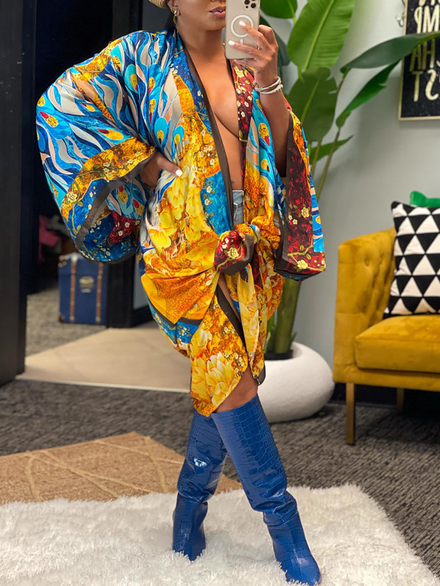 Floral Print Beach Cover-Up Cardigan