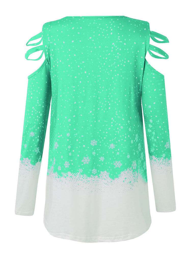 Christmas Plus Size Long Sleeves Elk Print Top