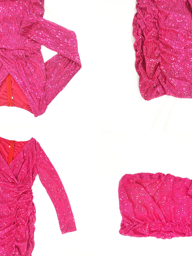 Shimmering Sequin V-Neck Bodycon Mini Dress