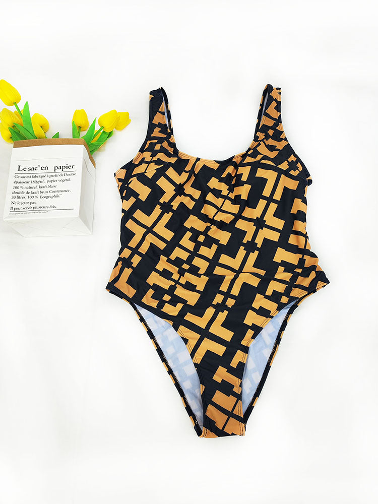 Plus Size Sleeveless Figure Print Swimsuit