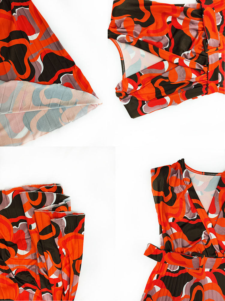 Sleeveless Printed Pleated Bodycon Maxi Dress