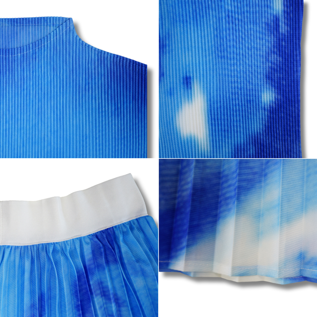 Short Sleeve Floral Print Pleated Skrit Suit