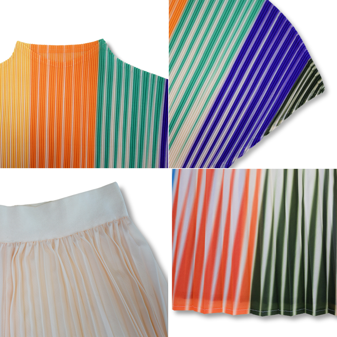 Short Sleeve Floral Print Pleated Skrit Suit