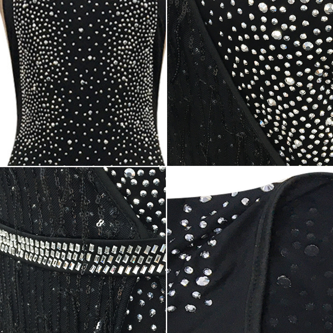 Two Piece Giltter Rhinestone Mesh Outfits