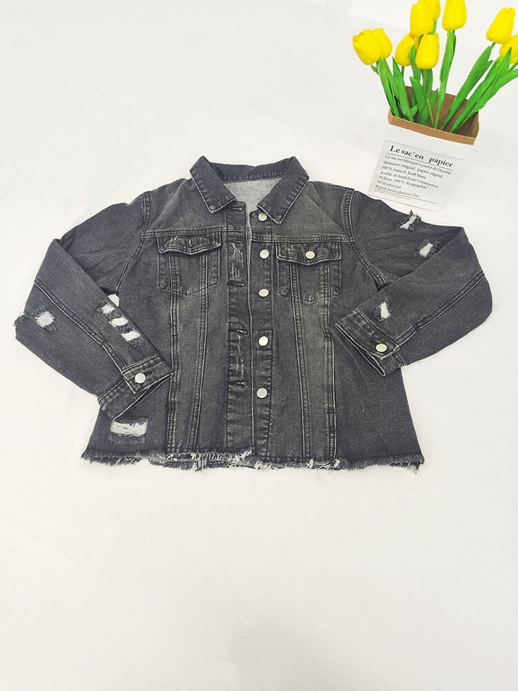 Denim Long Sleeve Ripped Bodycon Jacket