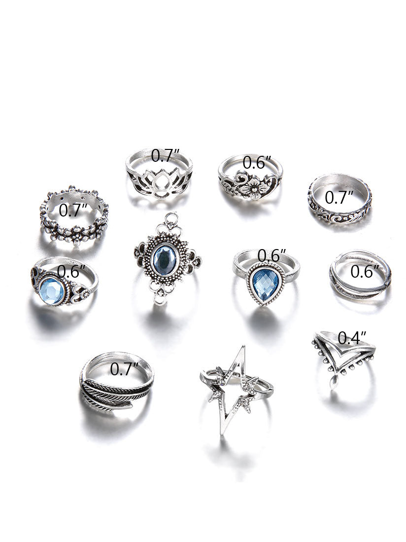 Eleven Piece European Imitation Gem Rings Set