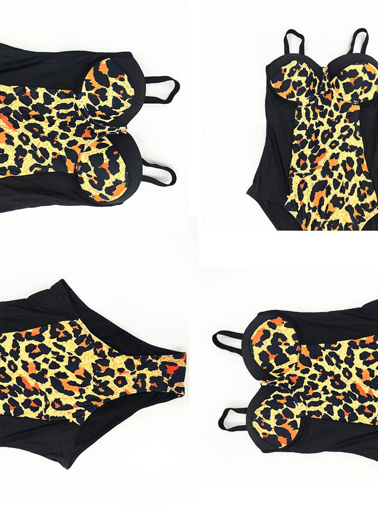 Plus Size Sleeveless Leopard Print Swimsuit