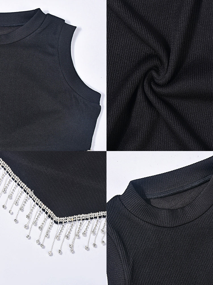 Metal Chain Racerback Rhinestone Crop Top