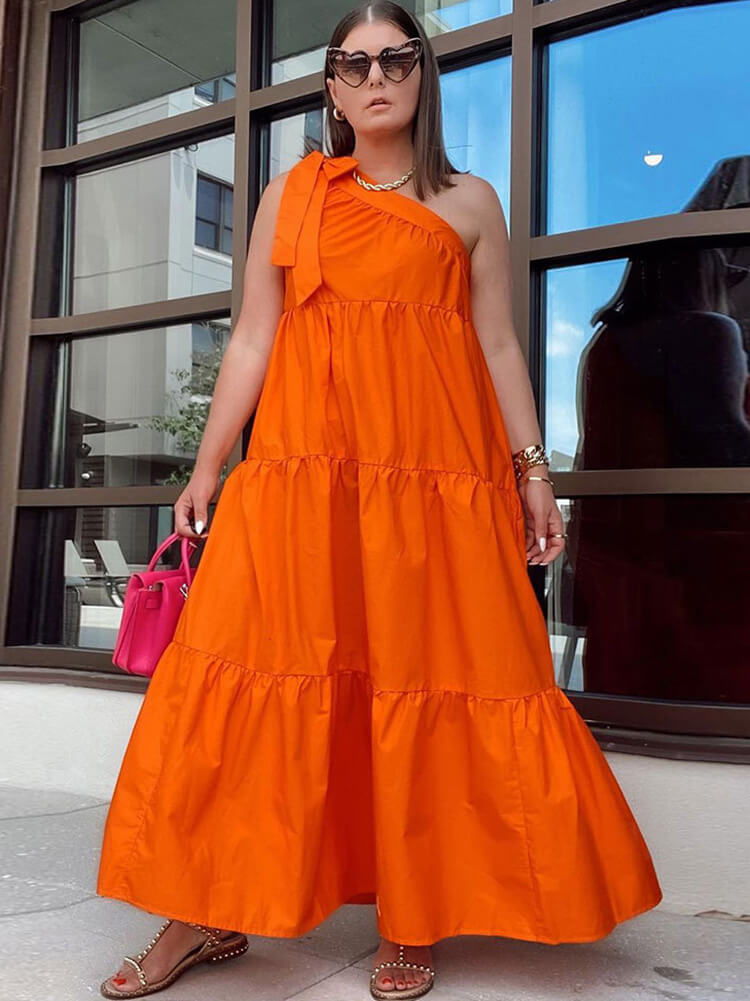 One Shoulder Sleeveless Swing Maxi Dress