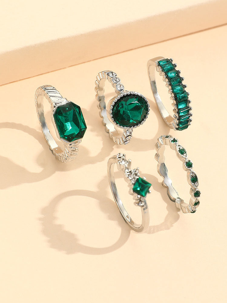 Five Piece Imitation Gem Rings Set