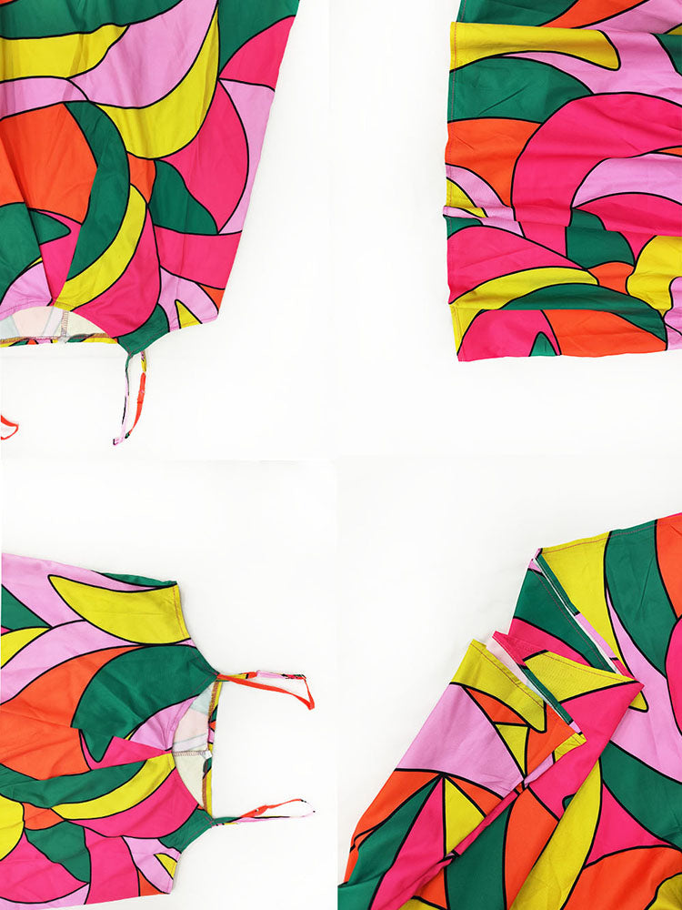 V Neck Backless Spaghetti Strap Printed Maxi Dress