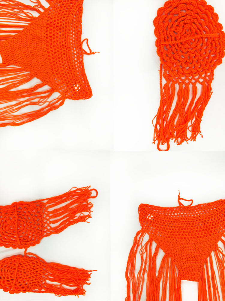 Two Piece Tassels Hollow Out Swimsuit