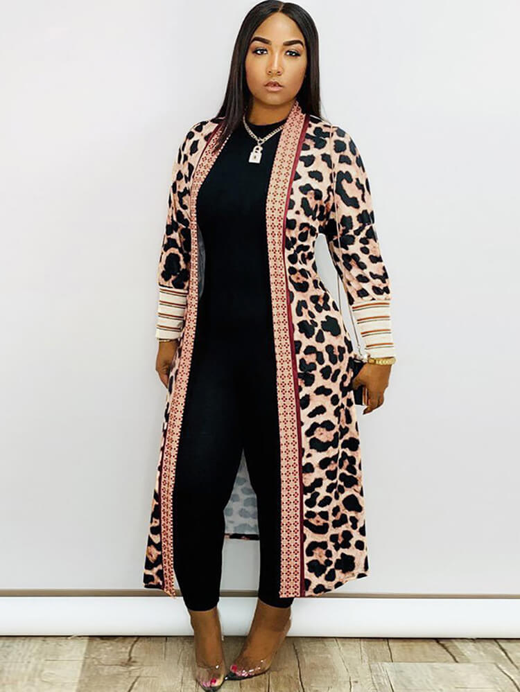 Long Sleeve Printed Color Block Cardigan