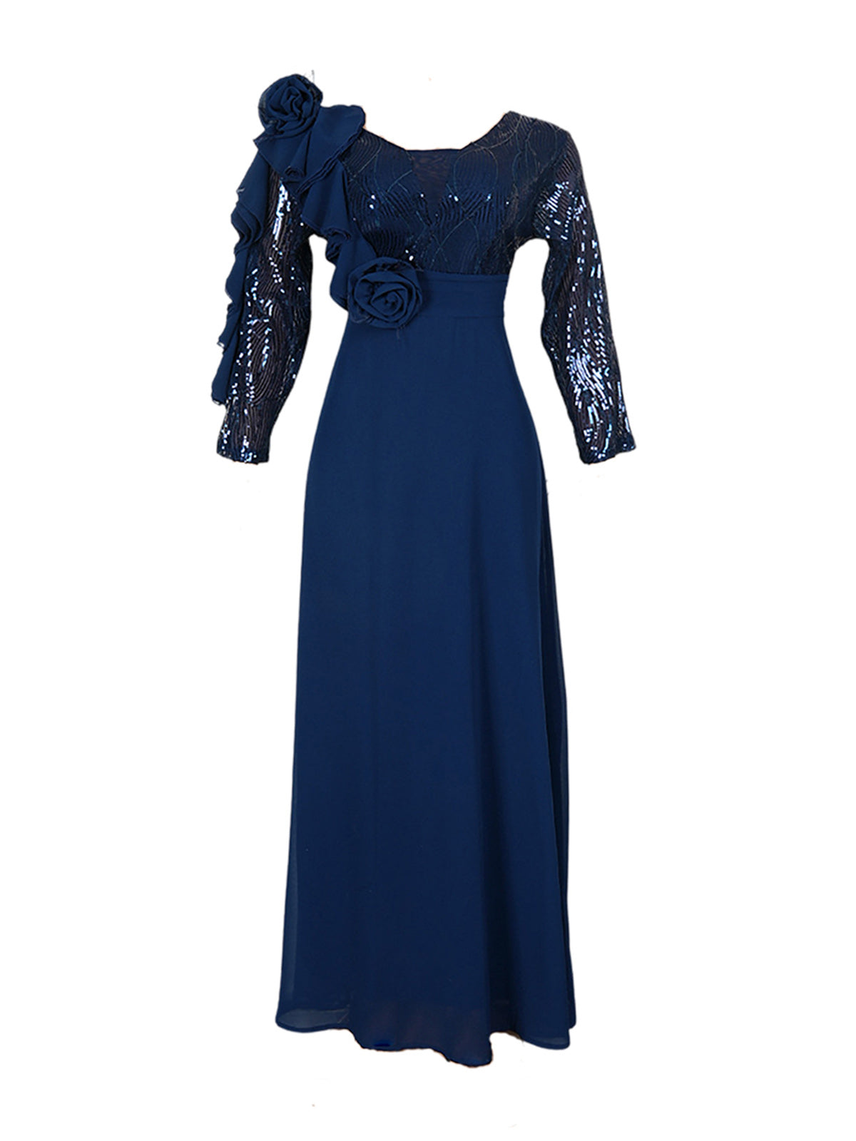 Plus Size Sequin Gown Chiffon Floral Maxi Dress