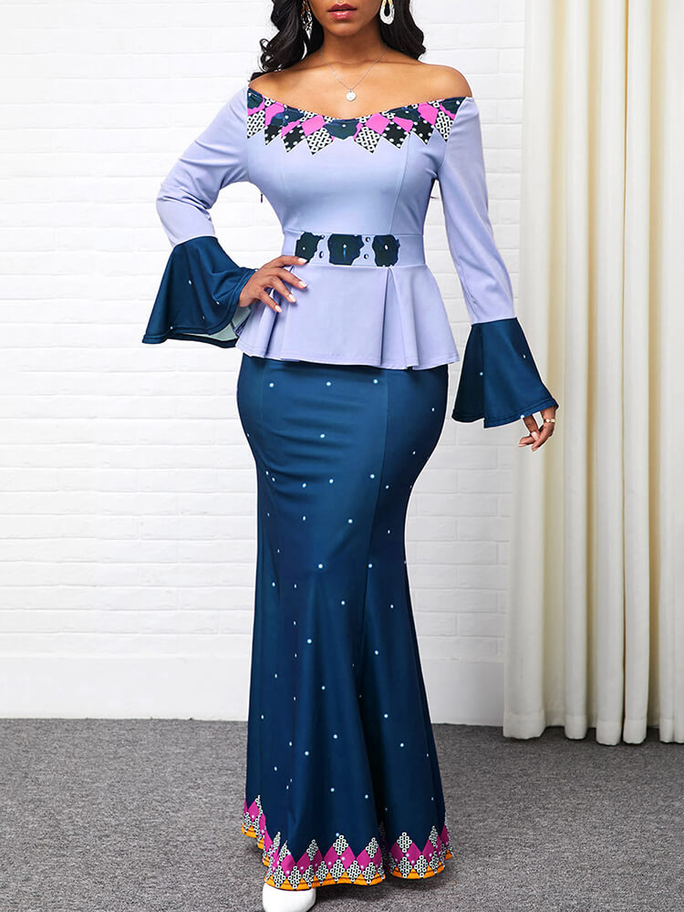 Long Sleeve Floral Print Ruffle Bodycon Maxi Dress