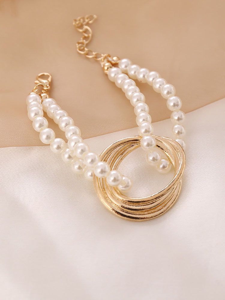 Pearl Geometric Patchwork Necklaces+Bracelet Set