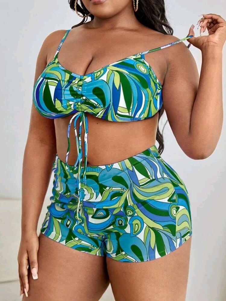 Plus Size Three Piece Floral Print Short Set