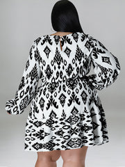 Plus Size Long Sleeves Round Neck Midi Dress