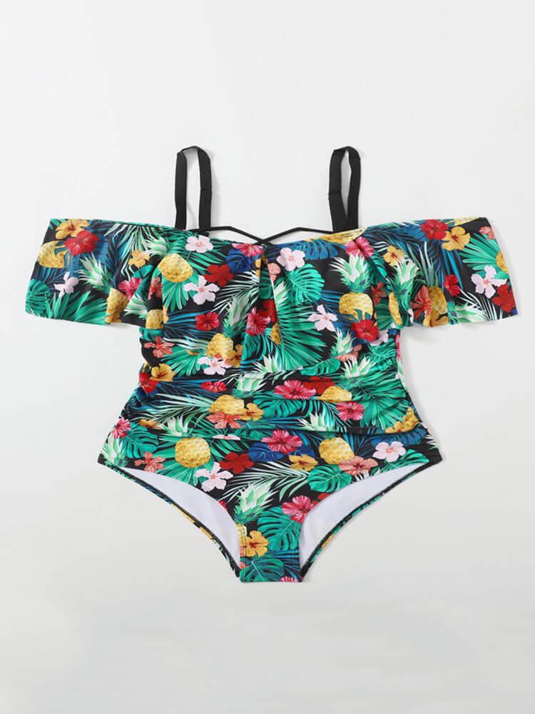 Off Shoulder Floral Print Swimsuit