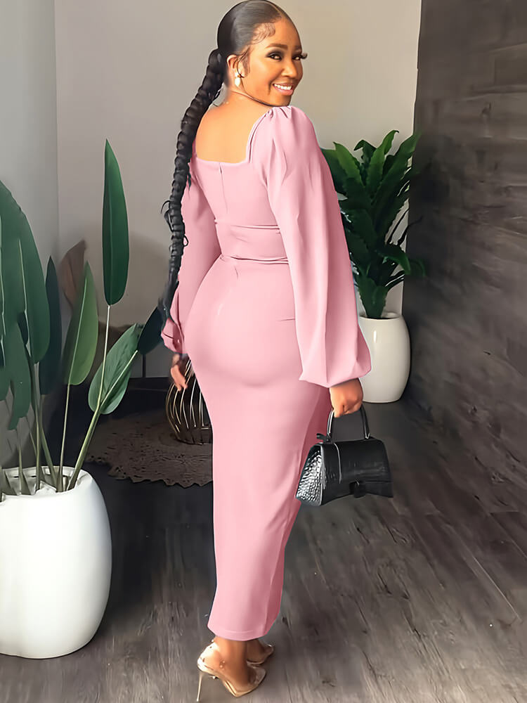 Chiffon Long Sleeve Bodycon Split Maxi Dress