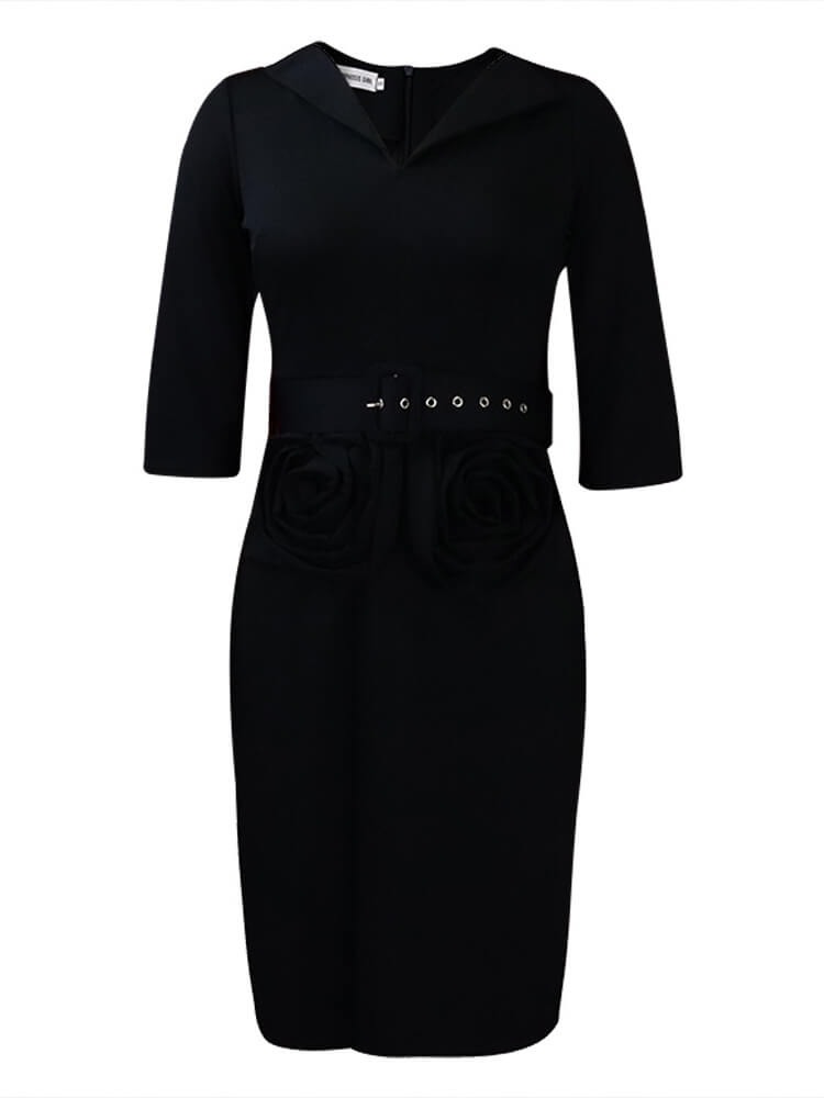 Half Sleeve Solid Color Bodycon Midi Dress