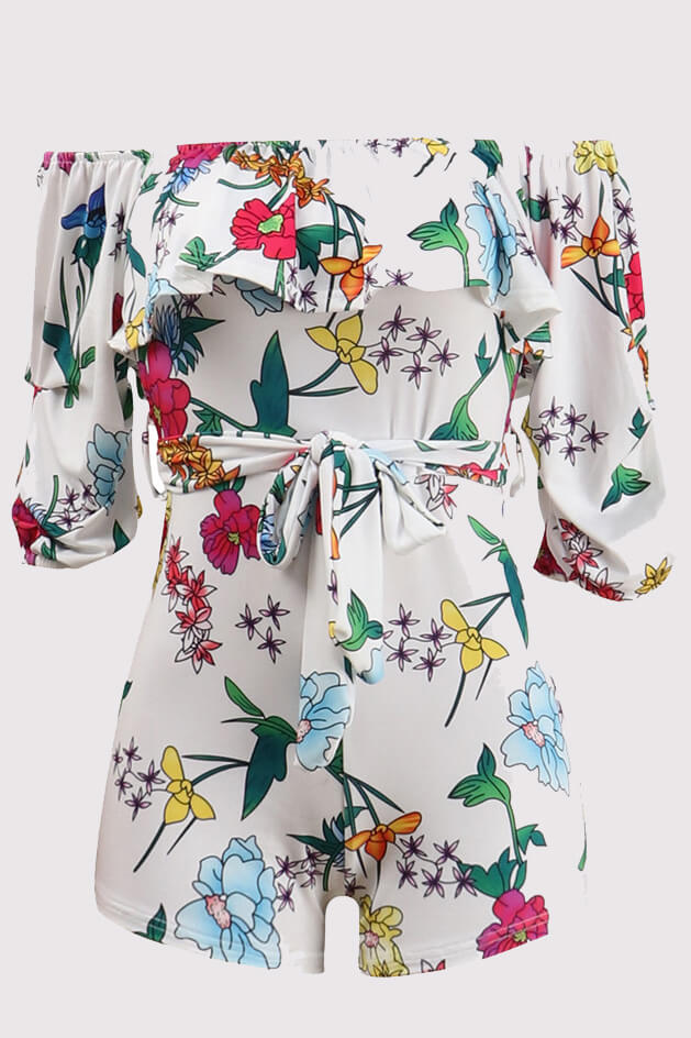 Off Shoulder Floral Rainbow Romper