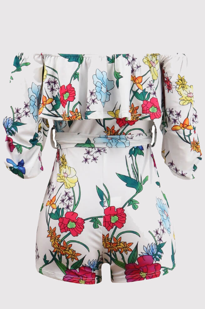 Off Shoulder Floral Rainbow Romper