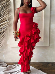 Ruffled Asymmetrical Ruched Cami Dress