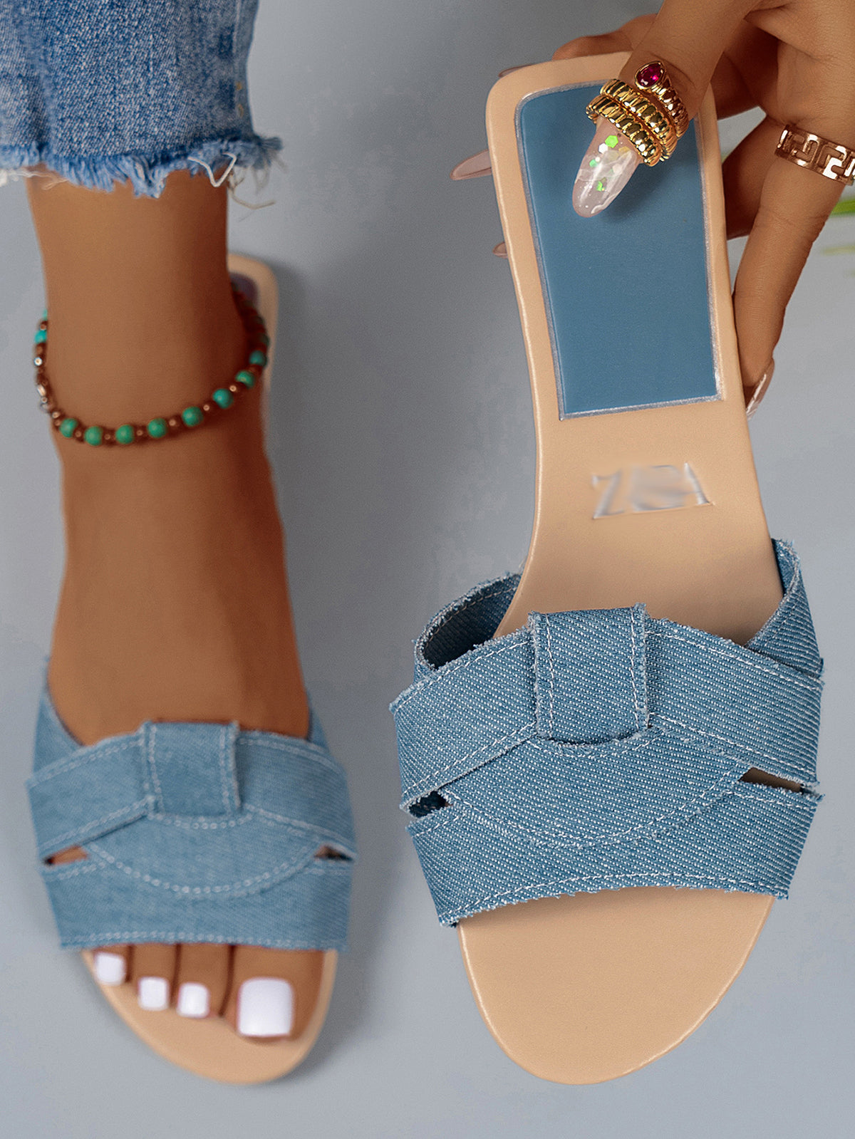 Cross Strap Flat Slides