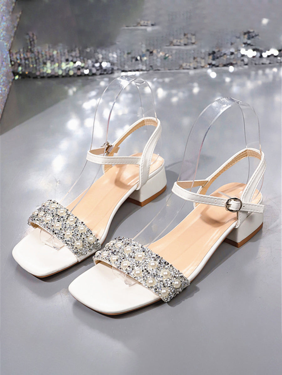Rhinestone Pearl Strap Sandals