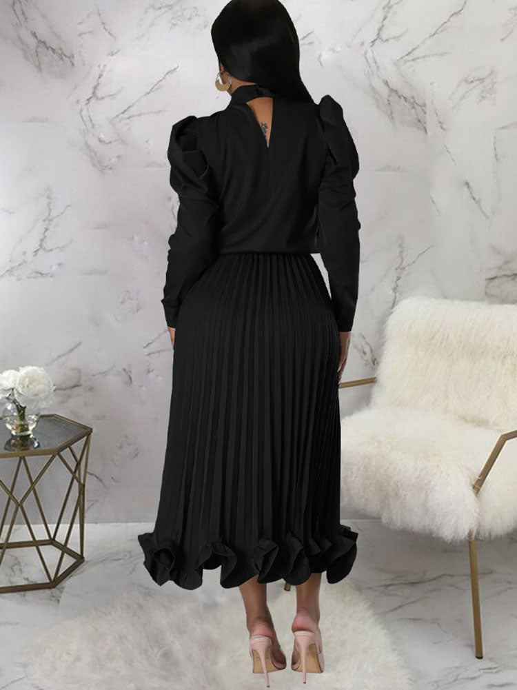 Two Piece Crop Top Pleated Maxi Skirts