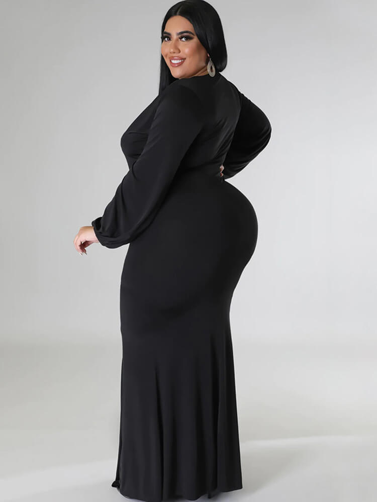 Long Sleeve V Neck Bodycon Maxi Dress