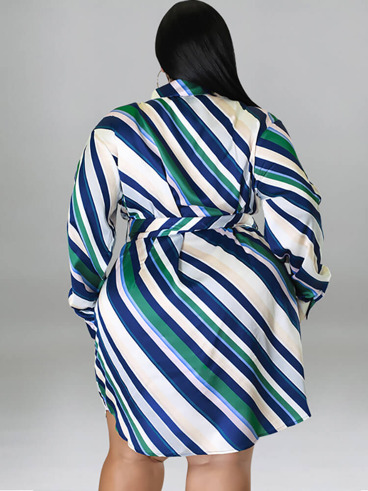 Long Sleeve Striped Mini Dress With Belt