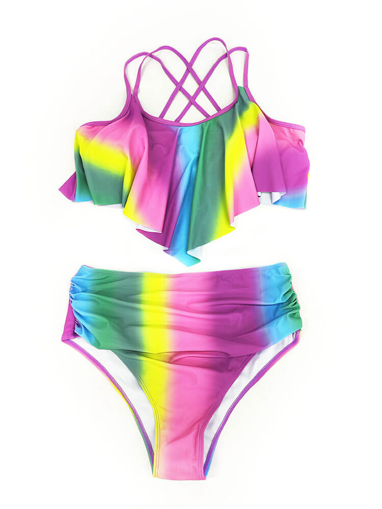 Two Piece Tie Dye Asymmetrical Swimsuit