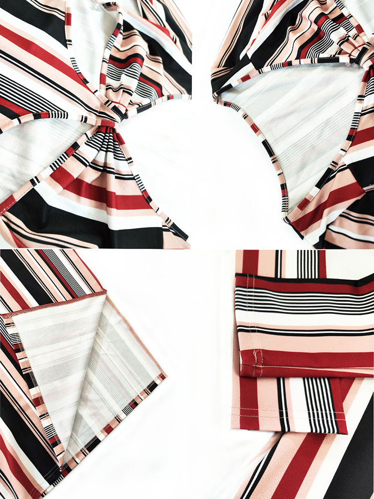 Striped Print Long Sleeve Midi Dress