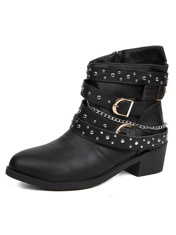 Belt Buckle Thick Heel PU Bootsies