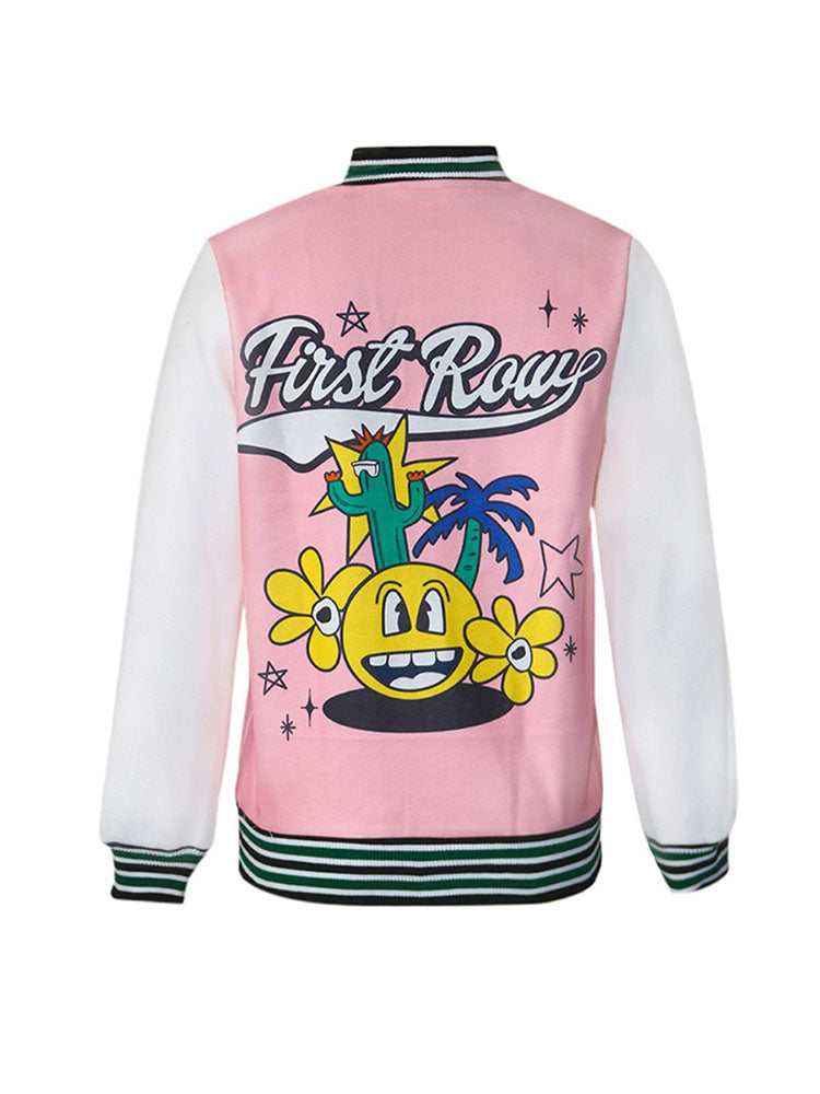 Plus Size Long Sleeves Button Baseball Jacket