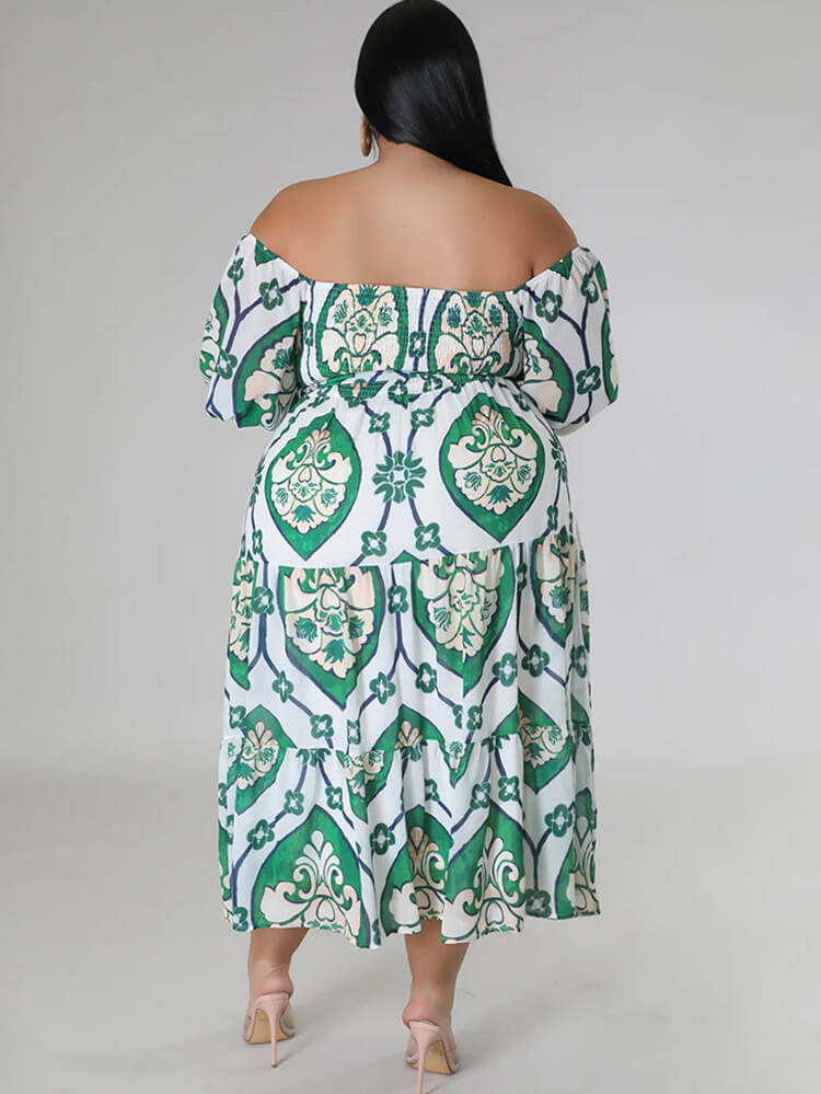 Short Sleeve Off Shoulder Floral Midi Dress