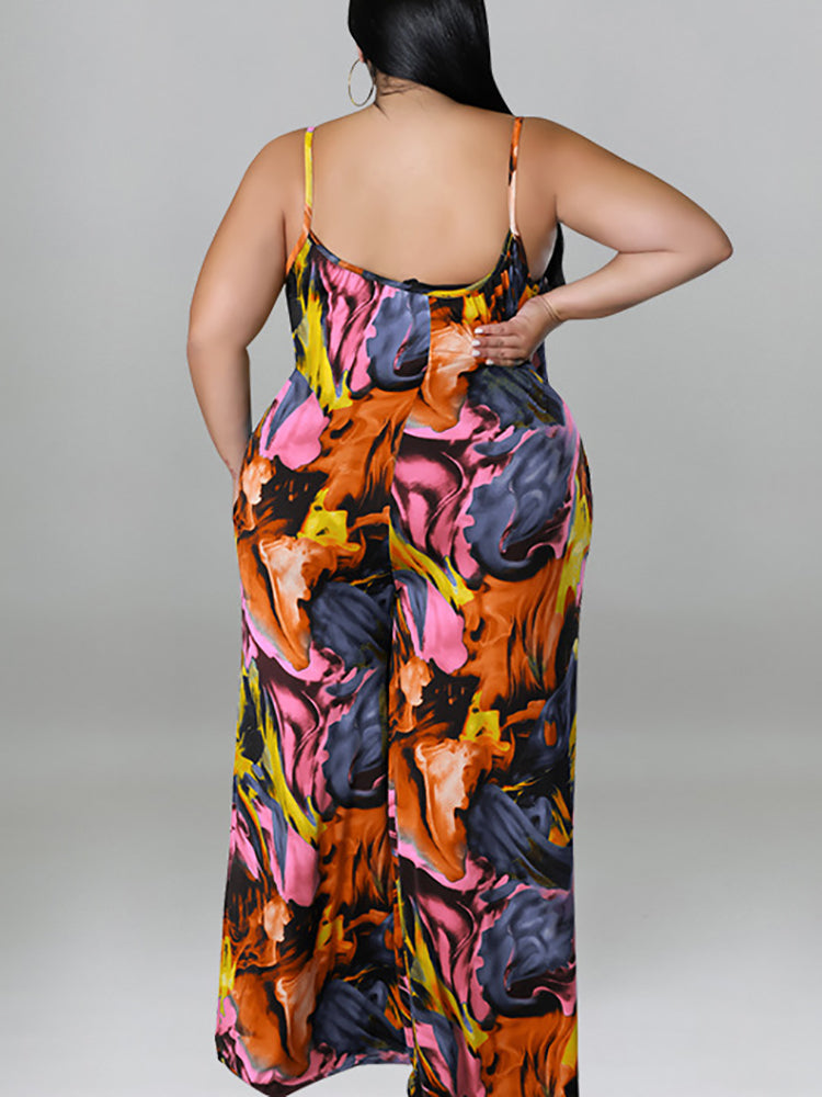 Plus Size Floral Print Strap Jumpsuit with Belt