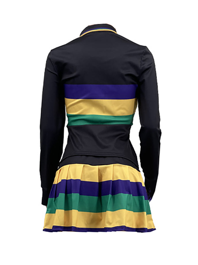 Two-Piece Striped Tops Ruched Skirt