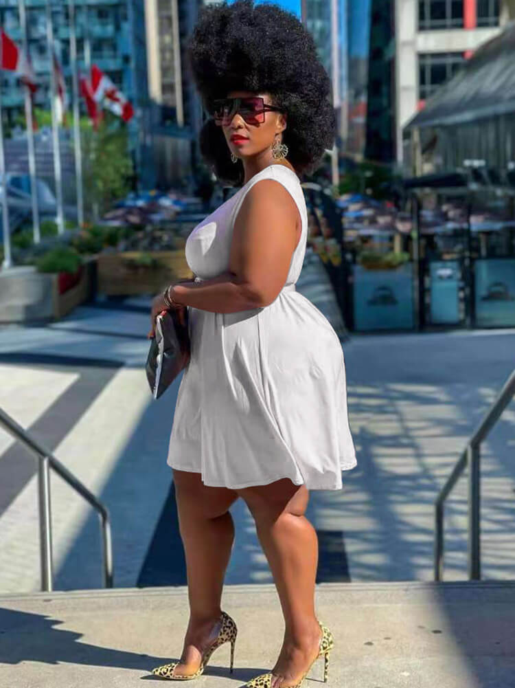 Sleeveless Round Neck Solid Mini Dress