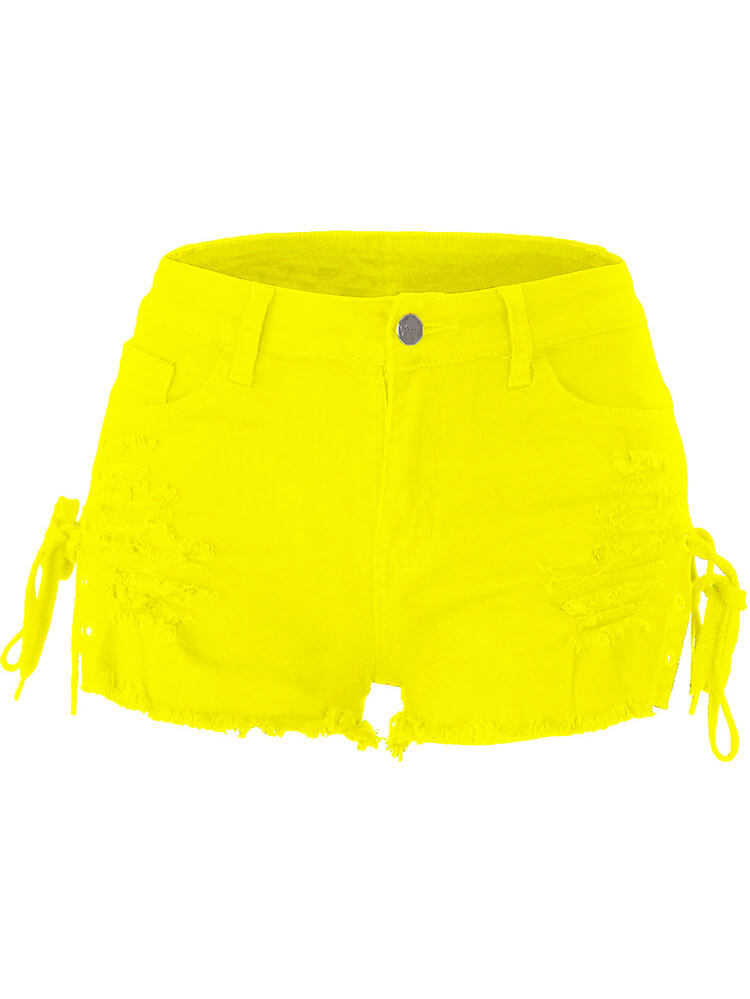 High Waist Ripped Lace Up Tassel Shorts