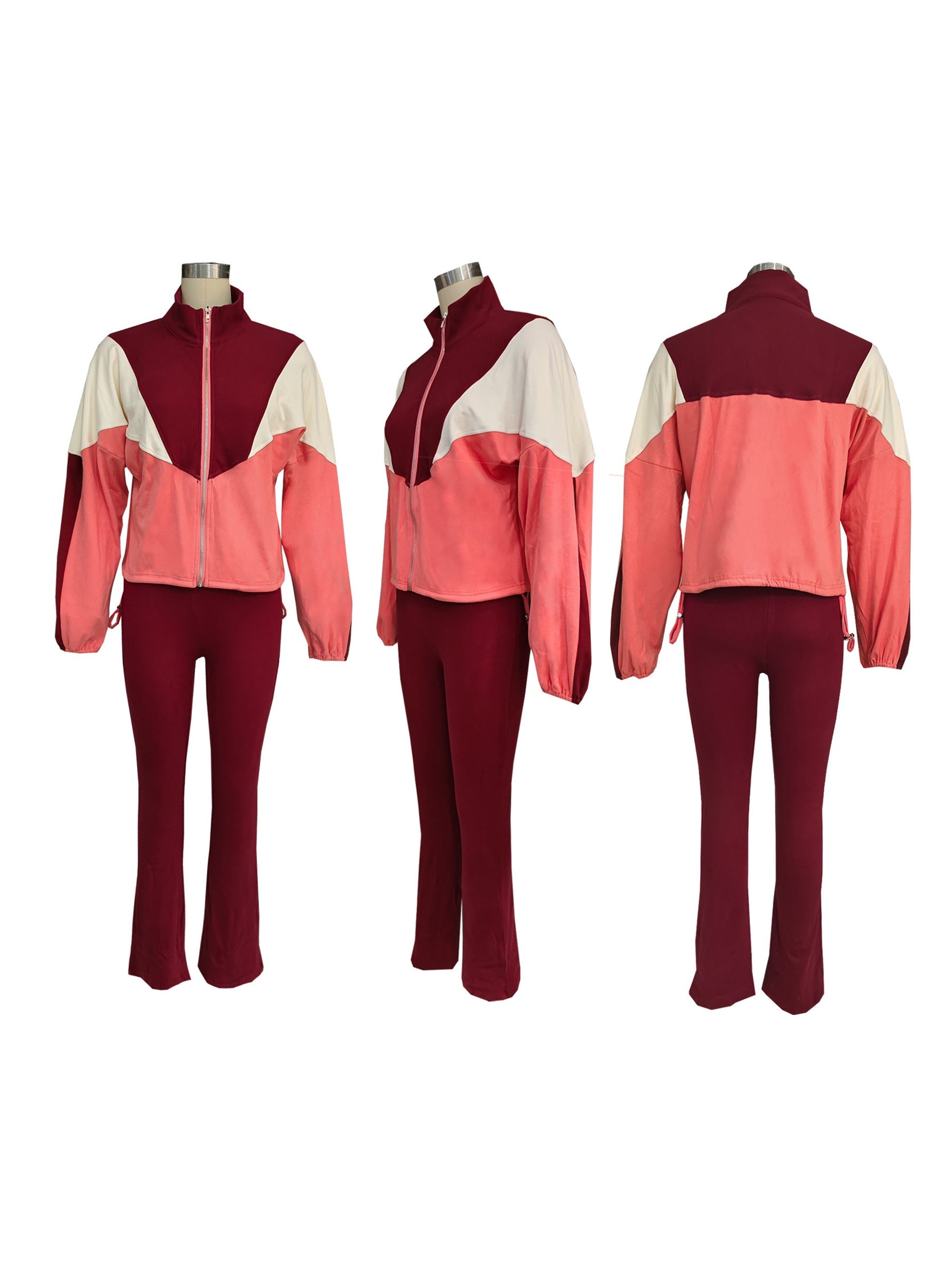 Color Block Zipper Cardigan and Tights Sports Set