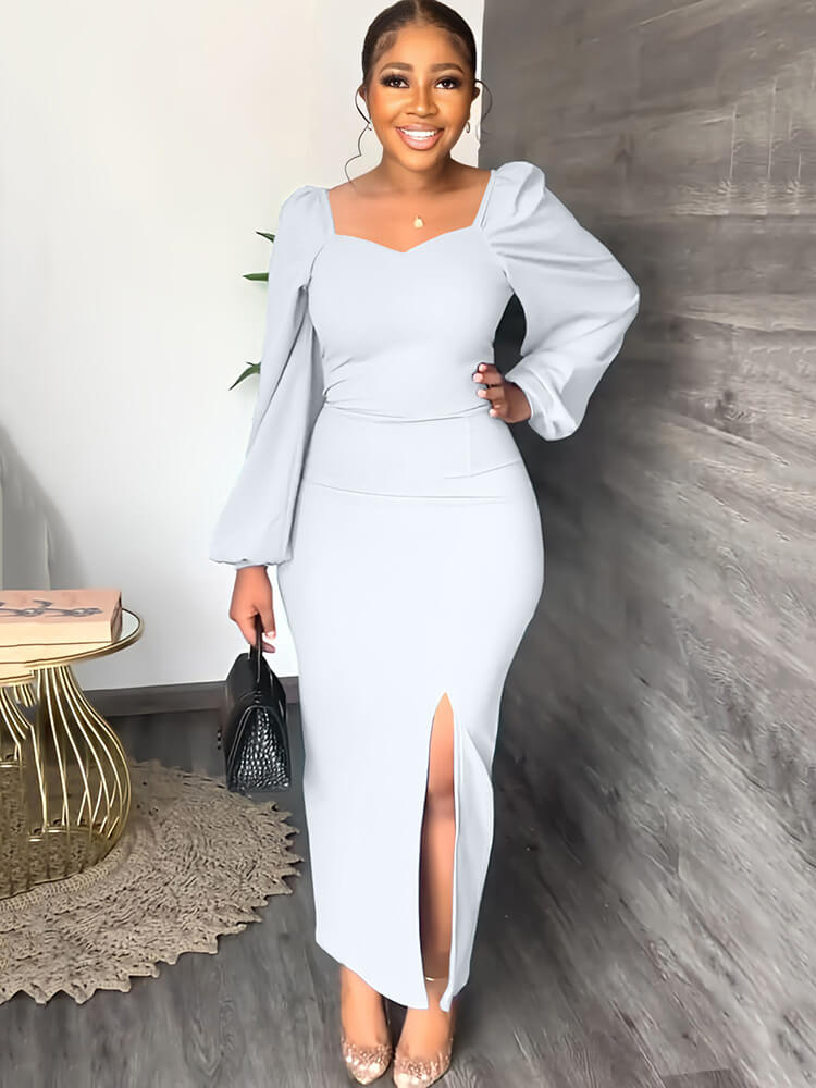 Chiffon Long Sleeve Bodycon Split Maxi Dress