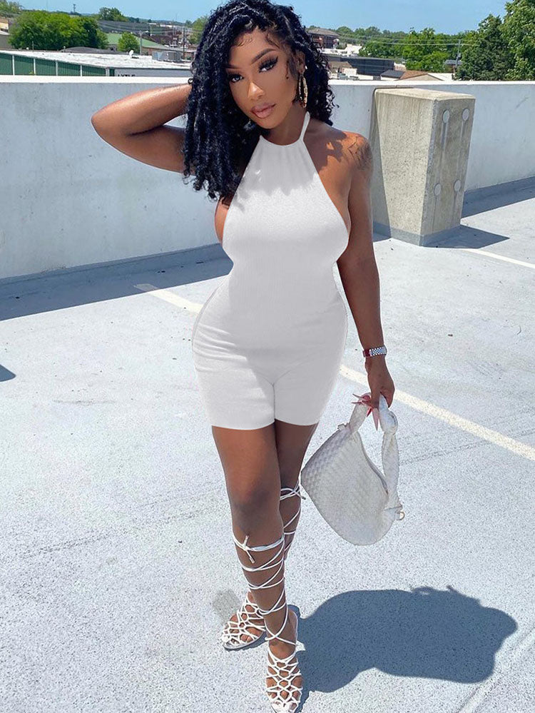 Sleeveless Backless Halter Bodycon Romper
