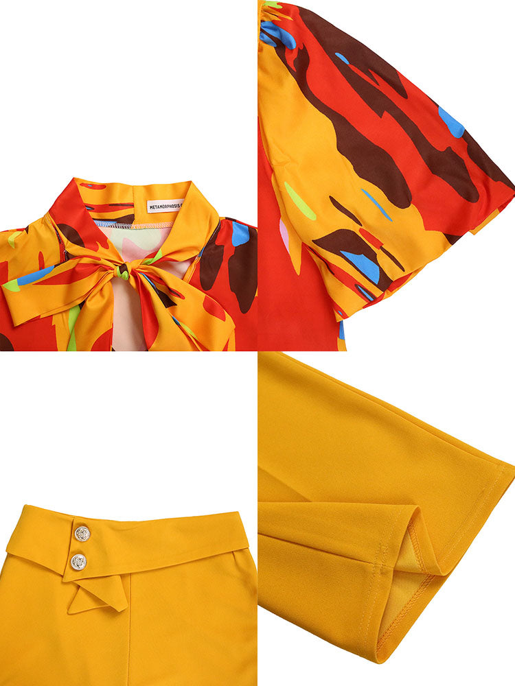 Plus Size Short Sleeve Shirt and Wide Leg Pants Set