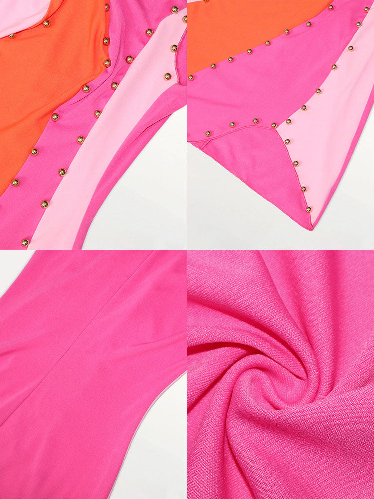 Sleeveless Color Block Beads Mini Dress