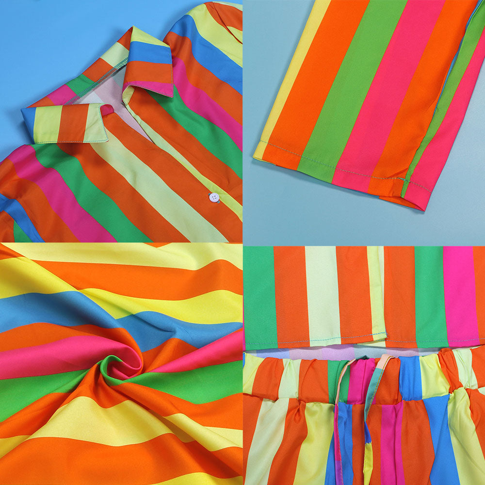 Colorful Printed Long Sleeve Shirt and Shorts Set