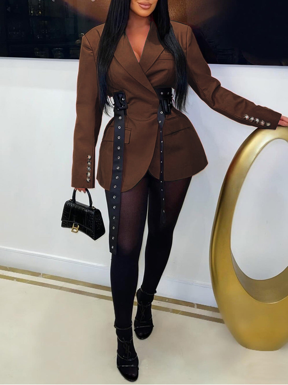 Belted Button Blazer Jacket