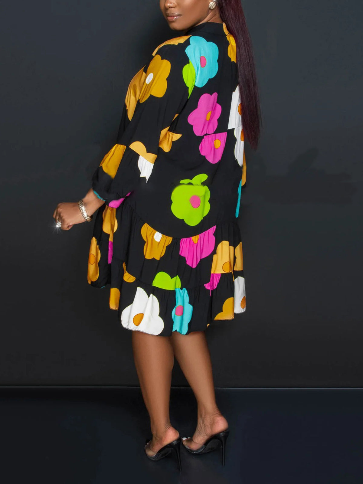 Long Sleeve Floral Print Shirt Dress